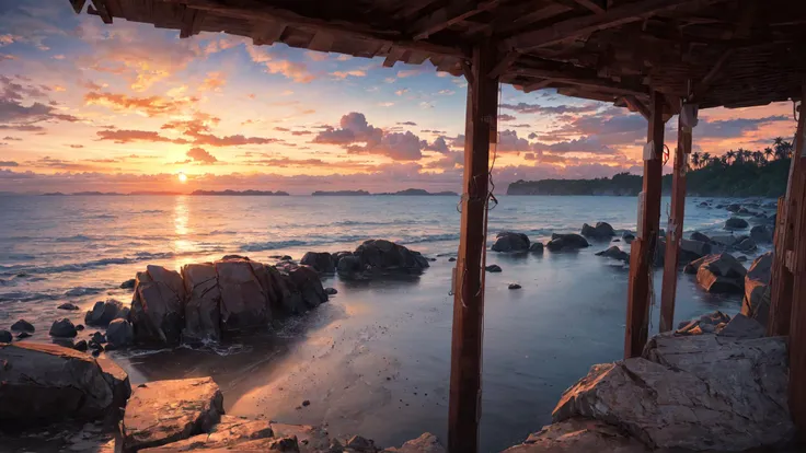 (masterpiece, best quality:1.2), ultra detailed, cinematic lighting, HDR, ilustration, landsape, sunrise, beach, impressive, chill, inspirational,