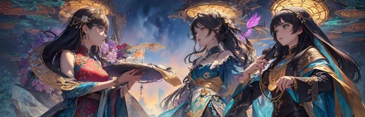 (masterpiece, top quality, best quality,official art, beautiful and aesthetic:1.2),(3girls,multiple girls:1.5),extremely detailed,cinematic lighting, HDR, ilustration, landsape, sunrise, cherry blossom, impressive, chill, inspirational,
AND (masterpiece, top quality, best quality, official art, beautiful and aesthetic:1.2), (1girl:1.3), (upper body:1.3),extremely detailed,(fractal art:1.1),(colorful:1.1)(flowers:1.3),highest detailed,(zentangle:1.2), (abstract background:1.3), (chinese dress:1.2), (shiny skin), (many colors:1.4), (earrings:1.4),
AND (masterpiece, top quality, best quality, official art, beautiful and aesthetic:1.2), (1girl:1.3), (upper body:1.3),extreme detailed,colorful,highest detailed,(watercolour painting:1.3), optical mixing, playful patterns, lively texture, rich colors, unique visual effect,
AND (masterpiece, top quality, best quality,official art, beautiful and aesthetic:1.2),(1girl:1.3), (upper body:1.3),1girl BREAK stained glass art, colored glass, lead lines, light transmission BREAK vibrant colors, intricate designs, luminous effects, spiritual ambiance,