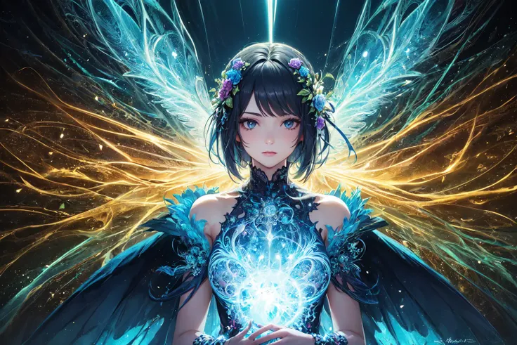 (masterpiece, top quality, best quality, official art, beautiful and aesthetic:1.2), (1girl),light painting, (long exposure:1.2),dynamic streaks, extreme detailed,(fractal art:1.3),colorful,highest detailed,ancient dress,jewelry,flower,fairy,wings on her back,upper body, looking at viewer