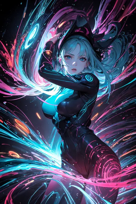 (masterpiece, best quality:1.4), light painting, (long exposure:1.2),dynamic streaks, luminous trails, vibrant colors, fluid movement, captivating patterns, creative experimentation,(1girl),(highest detailed),(cowboy shot:1.2),dynamic pose