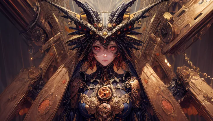 (masterpiece, best quality, absurdres:1.4), (highly detailed CG illustration), cinematic light, (official art:2.0), 1girl, upper body, mechanical wings, <lora:add_detail:2>, (by Dave Seeley:1.7), (Maximalism:2), (complicated background, complicated decorations, complicated dress, gold decorations, copper decorations:2), (red blood eyes, crying, tears:1.4), (eye mask:1.2), (extreme detailed:1.5),(fractal art:1.7),highest detailed, clockpunk, steampunk, gears, cubism, mechanical, asymmetrical, dynamic pose,
