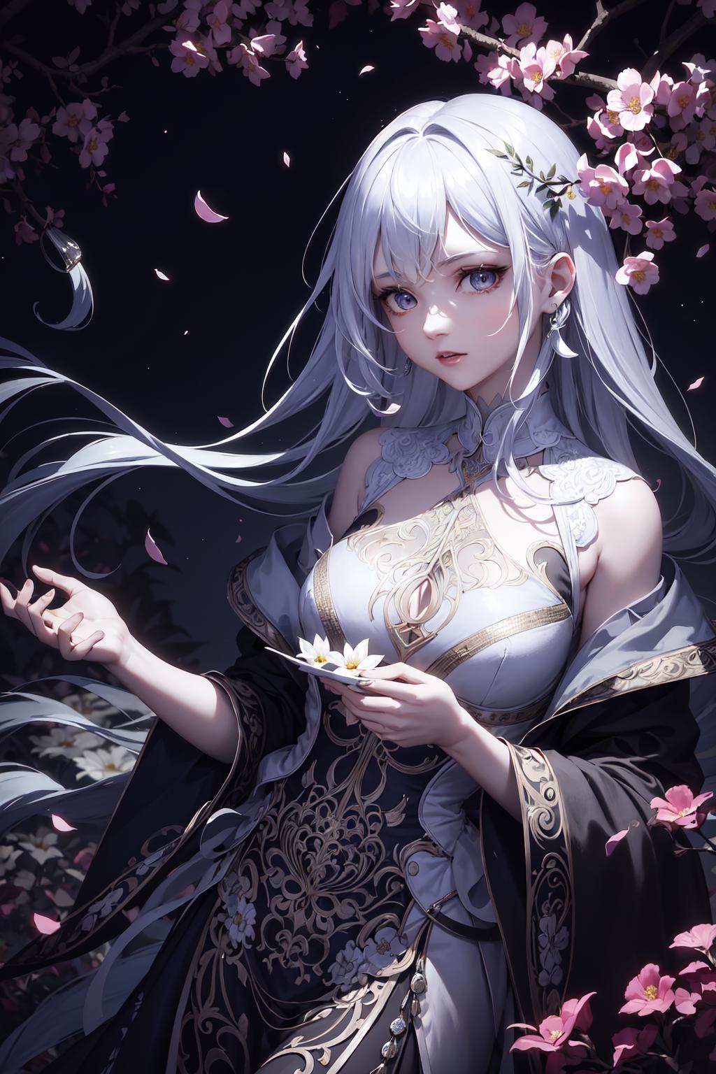 A woman in a dress and a flower in her hand - SeaArt AI