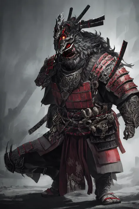 1man, samurai armor, helmet oni evil mask,intricate, ornaments detailed, cold colors, metal, egypician detail, highly intricate details, realistic light, trending on cgsociety, glowing eyes, facing camera, neon details, ultra realistic details, portrait full body, japanese atmosphere, global illumination, shadows, octane render, 8k, ultra sharp