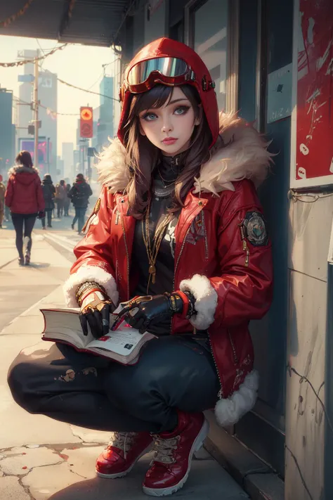 masterpiece, best quality, photorealistic ,1girl, fashionmonkey, fur-trimmed_jacket, fur_collar, fur_trim, jacket, blurry, book, cable, cyberpunk, gloves, red coat, holding, hood, solo,gears, gem, goggles, goggles_on_head, gold, jewelry, magic_circle,
<lora:fashionmonkey:0.5>