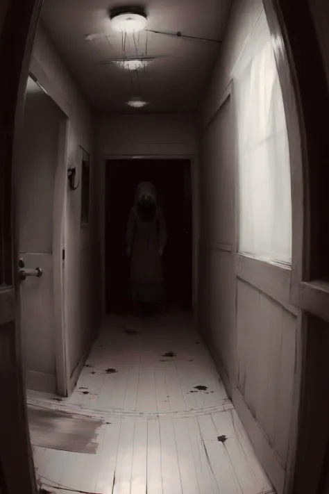 <lora:unsettlinghorror:1> (reelunsettling:1.5), indoors, doorway, looking at viewer, monochrome, (masterpiece:1.2) (photorealistic:1.2) (bokeh) (best quality) (detailed skin:1.1) (8k) (HDR) (canon d5) (sharp focus:1.3)