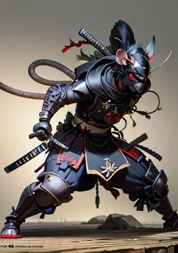 ((Best quality)), ((masterpiece)), (highly detailed:1.3),sharp focus,(rat samurai:1.3), <lora:cyberhelmetv0.7:0.5>,rat cyberhelmet, eye shield, combat suit, zooming effect, full body, pilot