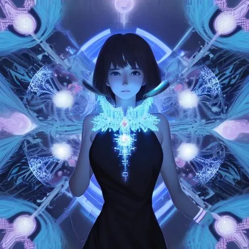1girl, official art, absurdres, best quality, perfect anatomy, newest, new, blue archive, kazusa \(bluearchive\), ((virtual glowing translucent holographic wireframe of a web of polygons making up a catgirl, black background, beach background, abstract polygon fractals, web of polygons))