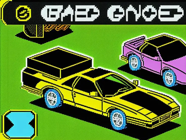 SPECTRUMSTYLE, game about driving a car, 4 colours, vibrant colours, zxspectrum