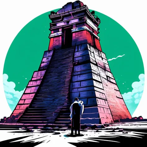 (White color palette theme), Mayan priests performing rituals at the Chichen Itza <lora:Tshirt_design:1>