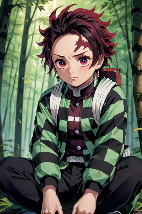 1boy,Juvenal, ultra detailed face
masterpiece, ultra detail, forest, (upper body:1.4), tanjiro, checkered clothes,demon slayer uniform, black pants, sitting
<lora:tanjiro-000009:0.6>