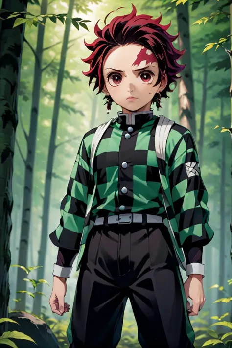 1boy,Juvenal, ultra detailed face
masterpiece, ultra detail, forest, (upper body:1.4), tanjiro, checkered clothes,demon slayer uniform, black pants,
<lora:tanjiro-000009:0.6>