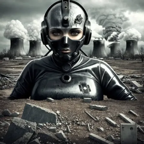 latex, apocalypse, photorealistic, normal skin, destruction, radioactivity, nuclear power, the end of the world,