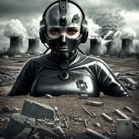 latex, apocalypse, photorealistic, normal skin, destruction, radioactivity, nuclear power, the end of the world,