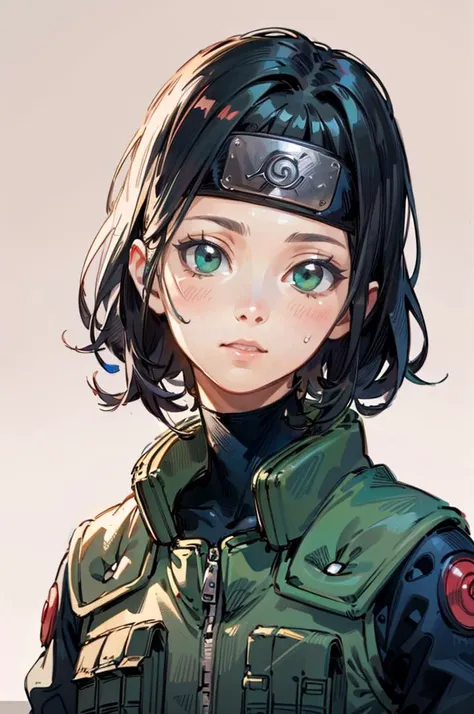 katya1, <lora:attire_narutovest:1> joninvest, green vest, forehead protector,, ultra detailed, masterpiece, best quality, aesthetic, detailed,