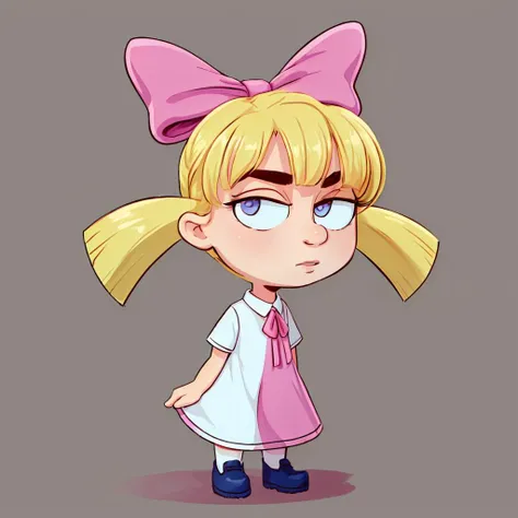(masterpiece:1.4), (best quality:1.4), (high resolution:1.4), HelgaPataki, twintails, blonde hair, pink ribbon, white shirt, ((pink lolia dress:1.2)), hair bow, detailed face, detailed eyes, solo, 1 girl, cowbow shot, full body <lora:add_detail:1.1> <lora:HelgaPataki:1>