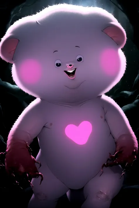 masterpiece, best quality, care bears, furry, teeth, smol_face, dark, backlight, dread, horror, nightmare <lora:smol face:1.2> <lora:MeatCanyonV1:1>