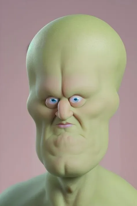 <lora:smol face:1> smol_face person, portrait of handsome-squidward character <lora:handsome-squidward:1>, green skin, pink lips