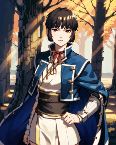 (forest, gorgeous view)
(cowboy shot), sfw, (masterpiece), (best quality:1.0), (ultra highres:1.0), detailed eyes, detailed clothing texture, beautiful face, solo, Isabeau
brownish red eyes, samurai uniform, blue coat with white trim, red kerchief, white long-sleeved undershirt, skirt, gauntlet
<lora:Isabeau_SMT4:0.6>
