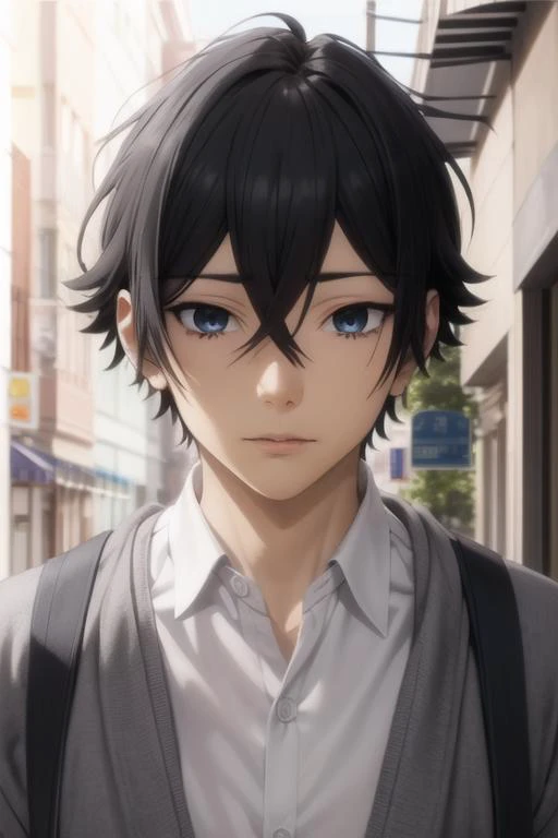 masterpiece, best quality, high quality, 1boy, solo, male focus, looking at viewer, upper body, <lora:MiyamuraIzumi_LoRA-10 - copia:0.73>, miyamura, black hair, hair between eyes, blue eyes, short hair, bangs