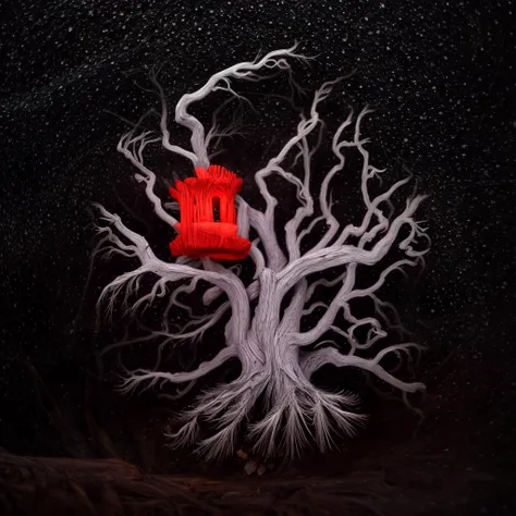 monochromatic grainy poloroid photograph of a haunted Treehouse made of rough slat boards with a flat roof in a dead and leafless twisted oak tree made of multing candlewax, surreal liminal spaces, suspenseful mist, dark misty morning, masterpiece illustration
<lora:add_detail:1>