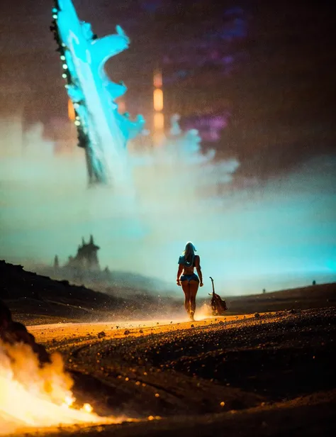 a woman, epic space war battle, <hypernet:LadyBre:0.9> , big bulky futuristic armor, art <lora:add_sharpness:0.7> wizard, foggy, cinematic still shot, retro 50s sci-fi horror poster, falling sandstorm in background, rule of thirds, trending on ArtStation