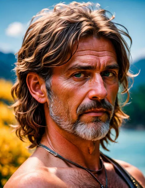 RAW photo, 8k UHD, high detailed skin, ((handsome german hippie, 50 yo, bavarian man)), green eyes, rule of thirds, eye-contact, masterpiece, photography, ultra realism, realistic, outdoors, golden hour, portrait, smiling, grey short hair, rocker style, DoF, harbor, sky, clouds, soft lighting, ( highly detailed skin:0.7),(film grain:1.3), 8k uhd, dslr, soft lighting, high quality, HDRI, Fujifilm XT3 <lora:add_detail:0.66>, Nikon D850