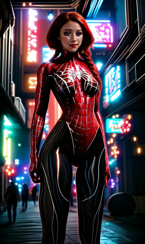Redhead girl with sexy thin waist, hot big ass, ultra realistic photo, erotic expression, perfect detailed face, (she wears a sexy Spider-Man outfit, huge breasts, pointy nipples, hot ass seen from below) dressed like the Man -Spider from Marvel Comics, on top of a building, nocturnal, Cinematic, (ultra realistic), (illustration), (high resolution), (8k), (very detailed), (best illustration), (best quality), ( ultra detailed), (masterpiece), alone, (Dynamism), dark studio, she wears a futuristic jacket, perfect American goddess, Beautiful innocent girl, (Spider-Man's torn outfit, micro swimsuit, (camel vendor's feet showing, pubic hair), sexy pantyhose, with her beautiful huge and long breasts, giant pointy breasts), marked pussy, showing pubic hair, erotic hottie, half naked, marked pussy,