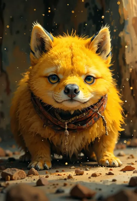 A symbol of sorrow, closeup of an animal, a boopable snout, the king in yellow, the ritual of four seasons, an offering to four directions, the forgotten past and the unknown future interchanged, a traveler from distant time and space, an atmosphere of mystery, the all knowing eyes, the lord of chaos is a cute and fluffy being