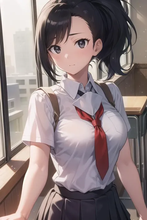 momoyaoyorozu, <lyco:momoyaoyorozu-lyco-nochekaiser:1>,
momo yaoyorozu, (black eyes:1.5), black hair, high ponytail, medium hair, ponytail, wide ponytail,
BREAK necktie, pleated skirt, school uniform, short sleeves, skirt, (u.a. school uniform:1.5),
BREAK looking at viewer, full body,
BREAK indoors, classroom,
BREAK <lyco:GoodHands-beta2:1>, (masterpiece:1.2), best quality, high resolution, unity 8k wallpaper, (illustration:0.8), (beautiful detailed eyes:1.6), extremely detailed face, perfect lighting, extremely detailed CG, (perfect hands, perfect anatomy),