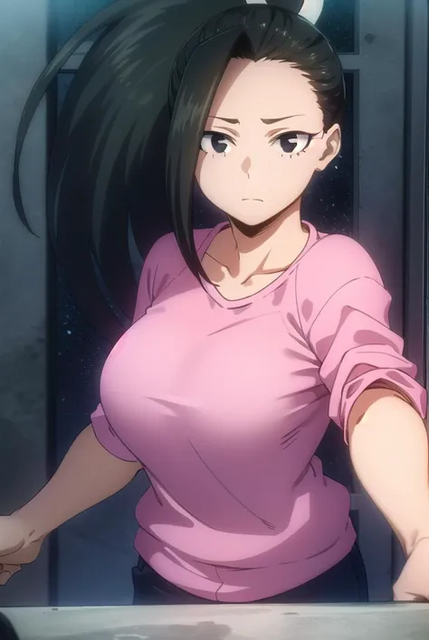 yaoyorozumomo, <lyco:momo yaoyorozu s3-lyco-nochekaiser:1>,
yaoyorozu momo, (momo yaoyorozu:1.2), long hair, bangs, black hair, ponytail, (black eyes:1.5), high ponytail, wide ponytail,
BREAK collarbone, short sleeves, pants, (pink shirt:1.2), blue pants, track suit, track pants, sweatpants,
BREAK outdoors, night sky, night, star \(sky\),
BREAK looking at viewer,
BREAK <lyco:GoodHands-beta2:1>, (masterpiece:1.2), best quality, high resolution, unity 8k wallpaper, (illustration:0.8), (beautiful detailed eyes:1.6), extremely detailed face, perfect lighting, extremely detailed CG, (perfect hands, perfect anatomy),