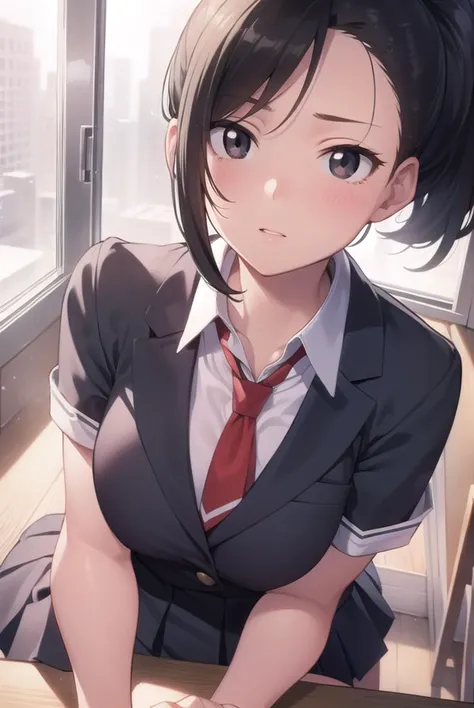 momoyaoyorozu, <lyco:momoyaoyorozu-lyco-nochekaiser:1>,
momo yaoyorozu, (black eyes:1.5), black hair, high ponytail, medium hair, ponytail, wide ponytail,
BREAK necktie, pleated skirt, school uniform, short sleeves, skirt, (u.a. school uniform:1.5),
BREAK looking at viewer, full body,
BREAK indoors, classroom,
BREAK <lyco:GoodHands-beta2:1>, (masterpiece:1.2), best quality, high resolution, unity 8k wallpaper, (illustration:0.8), (beautiful detailed eyes:1.6), extremely detailed face, perfect lighting, extremely detailed CG, (perfect hands, perfect anatomy),