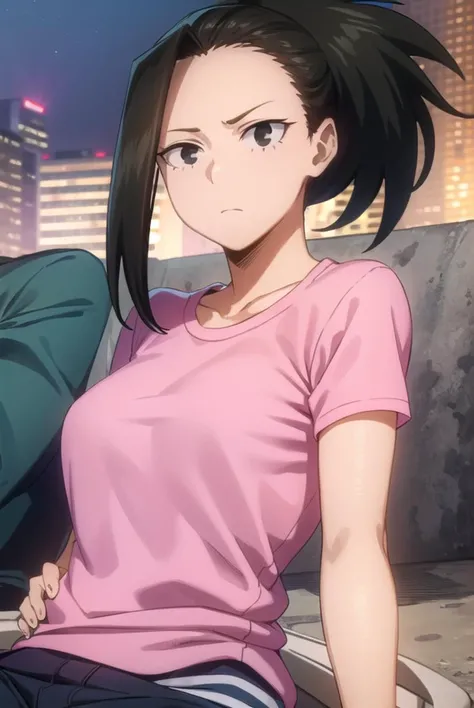 yaoyorozumomo, <lyco:momo yaoyorozu s3-lyco-nochekaiser:1>,
yaoyorozu momo, (momo yaoyorozu:1.2), long hair, bangs, black hair, ponytail, (black eyes:1.5), high ponytail, wide ponytail,
BREAK collarbone, short sleeves, pants, (pink shirt:1.2), blue pants, track suit, track pants, sweatpants,
BREAK outdoors, night sky, night, star \(sky\),
BREAK looking at viewer,
BREAK <lyco:GoodHands-beta2:1>, (masterpiece:1.2), best quality, high resolution, unity 8k wallpaper, (illustration:0.8), (beautiful detailed eyes:1.6), extremely detailed face, perfect lighting, extremely detailed CG, (perfect hands, perfect anatomy),