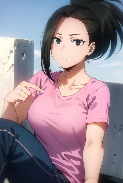 yaoyorozumomo, <lyco:momo yaoyorozu s3-lyco-nochekaiser:1>,
yaoyorozu momo, (momo yaoyorozu:1.2), long hair, bangs, black hair, ponytail, (black eyes:1.5), high ponytail, wide ponytail,
BREAK collarbone, short sleeves, pants, (pink shirt:1.2), blue pants, track suit, track pants, sweatpants,
BREAK outdoors, night sky, night, star \(sky\),
BREAK looking at viewer,
BREAK <lyco:GoodHands-beta2:1>, (masterpiece:1.2), best quality, high resolution, unity 8k wallpaper, (illustration:0.8), (beautiful detailed eyes:1.6), extremely detailed face, perfect lighting, extremely detailed CG, (perfect hands, perfect anatomy),