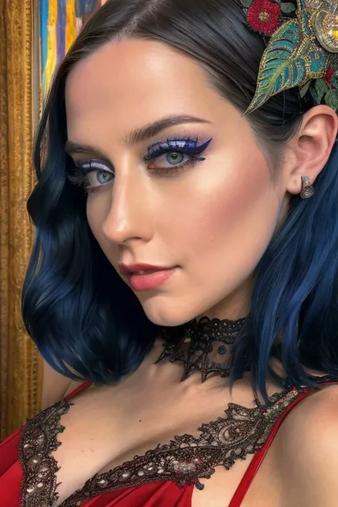 Portrait of an female 29 years old, jewelz blu, full body, wearing a red dress, blue eyes, blue hair, intricate details, highly detailed, slate atmosphere, cinematic, normal colors, normal shot, colorful colors, film grain, lut, horny,  <lora:JewelzBlu-V1.3.1:1>, Realism, RTX, Shaders, Natural Lighting, ((high quality:1.2, masterpiece:1.2)), absurdres, high resolution, (8k resolution), 8k, 8kres, 8k res, high details, detailed and intricate, intricate details, high intricate details, absurd amount of details, super resolution, ultra hd, megapixel,