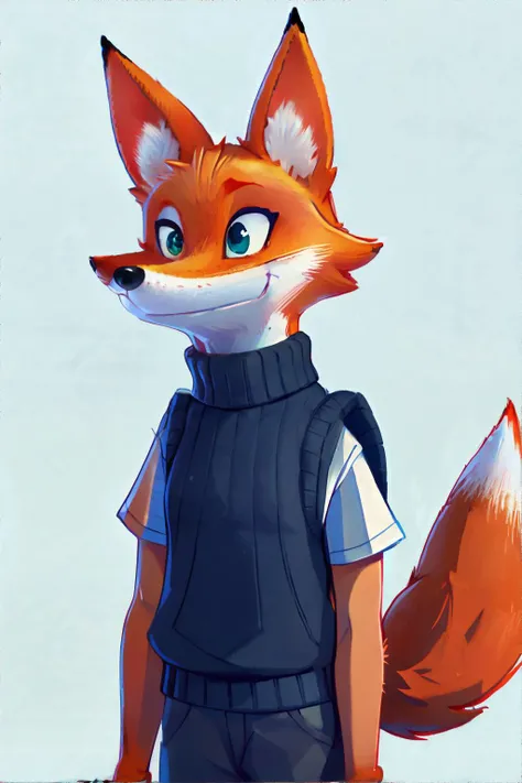 <lora:modillsoft:0.8>, fox wearing sweater vest, masterpiece, 8k, high resolution, shallow depth of field, sharp focus