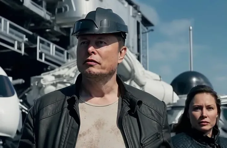 film footage of elonmusk person trying to stop AI because he is afraid of being outsmarted. Science fiction film directed by David Lynch . Elonmusk person is fuming mad, and shocked at the power of AI and Artificial Intelligence. Backpack girl cyborg AccelerateHyperloop pods . mechanical industrial, intricate cinematography, (by James Cameron:0.91), trending on imdb, high quality 4k award winning footage. Interstellar colonization with a Shoulder Level Shot . sharp lights on at night. moviel in the style of /"aliens"/, heavy acid rain. Kodachrome.