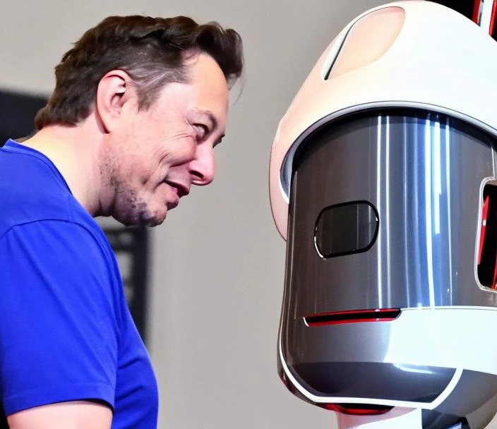 elonmusk person hanging out with a (friendly robot:1.4)