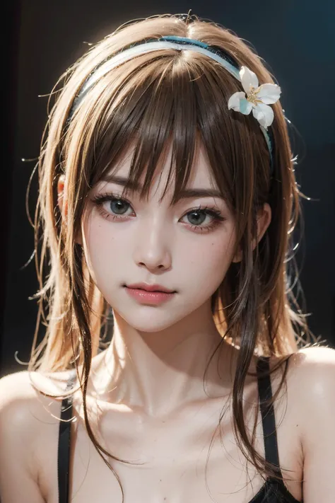 1girl , Blunt bangs, hairband,-, torso,
(realistic, photo-realistic:1.37),(8k, RAW photo, best quality, masterpiece:1.2), cute, ultra-detailed,heart-shaped pupils,physically-based rendering, ultra high res, looking at viewer,photorealistic,realistic, solo, photorealistic, best quality,extremely detailed face,extremely detailed eyes and face, beautiful detailed eyes,absurdres, incredibly absurdres,haunting smile,childish looks, best quality, masterpiece, portrait, a photography of a beautiful girl, detailed face, pov, (((depth of field))), pale and lustrous skin, (small breasts), neon glow, random background, <lora:no119Girl_no119Girl:0.6:TEST>