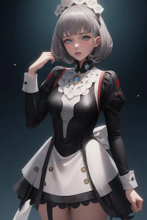 masterpiece, best quality, 1girl, solo, cowboy shot, <lora:vesti-nikke-richy-v1:1>, vesti \(nikke\), serious, <lora:FEFatesMaid_v1:1> fates maid, maid headdress,