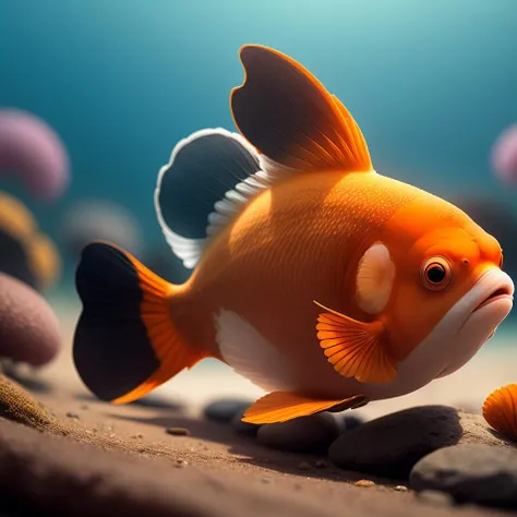 masterpiece, high quality ,<lora:fat:0.5> 1 Clownfish, bokeh background, <lora:add_detail:0.2>