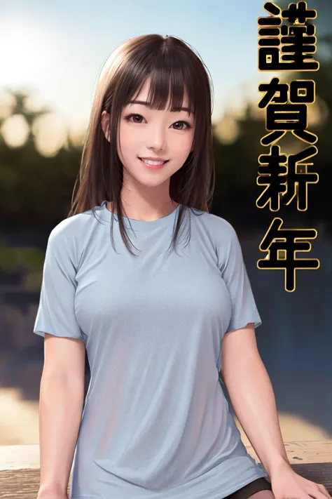 masterpiece, best quality, highres, 1girl happy new year <lora:happy_new_year_kanji:1> smile, photorealistic