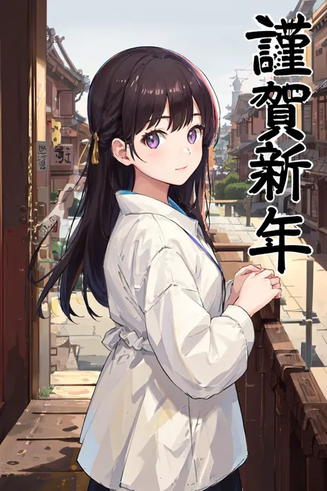 masterpiece, best quality, highres, 1girl happy new year <lora:happy_new_year_kanji:1> from side, looking at viewer
