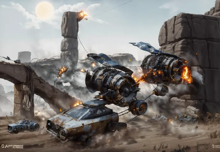 <lora:podracing_10_1:1> the podracer has been modified into mad max world - this is podracing - added spikes and rust, weapons, sparks, flame, barbed wire, dart thrower gun. the driver is wearing bdsm black leather and chains with a hockey mask.
-
background is mad max post apocalyptic desert, empty landscape, distant ruins. fallout 4. mad max cars and motorcycles on the ground. the lord humongous rules the wasteland!
-
detailed, photographic. unreal engine rendering, ultra quality, 8k. trending on artstation. rendered raytracing, in the style of artgerm and greg rutkowski and gerald brom. volumetric dust
-
dynamic view.