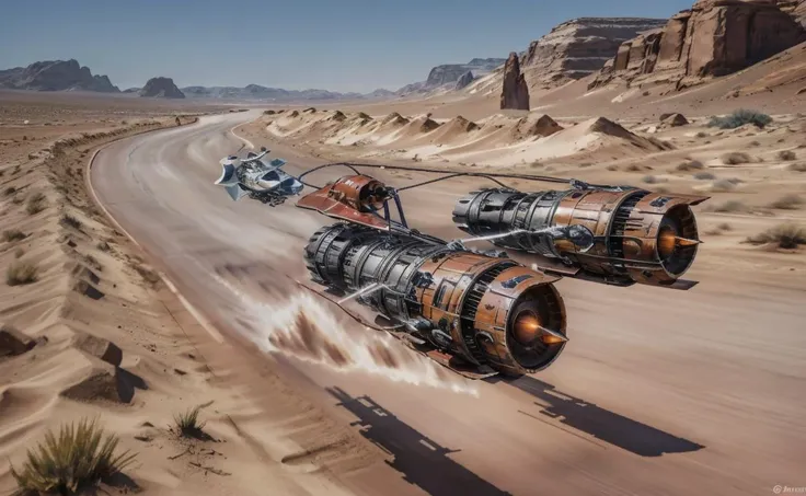 there are two vehicles that are in the sand with smoke coming out of them, film still from dune 2020, syd mead color scheme, asteroids realistic cinematic, background: battle scene, flying ships, parked spaceships, screengrab, valerian, desert scenery, argos, style of gurren lagann (2007), 2019