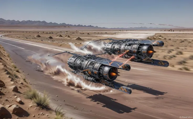 there are two vehicles that are in the sand with smoke coming out of them, film still from dune 2020, syd mead color scheme, asteroids realistic cinematic, background: battle scene, flying ships, parked spaceships, screengrab, valerian, desert scenery, argos, style of gurren lagann (2007), 2019 --ar 16:9 --auto --s2