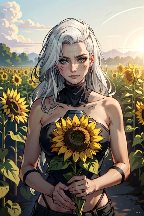 ((masterpiece, best quality))
<lora:CyberRogueOld:0.7>
CyberRogueOld, 1girl, solo, white hair, long hair, wandering through a sunflower maze, bathed in golden sunlight, surrounded by towering sunflowers