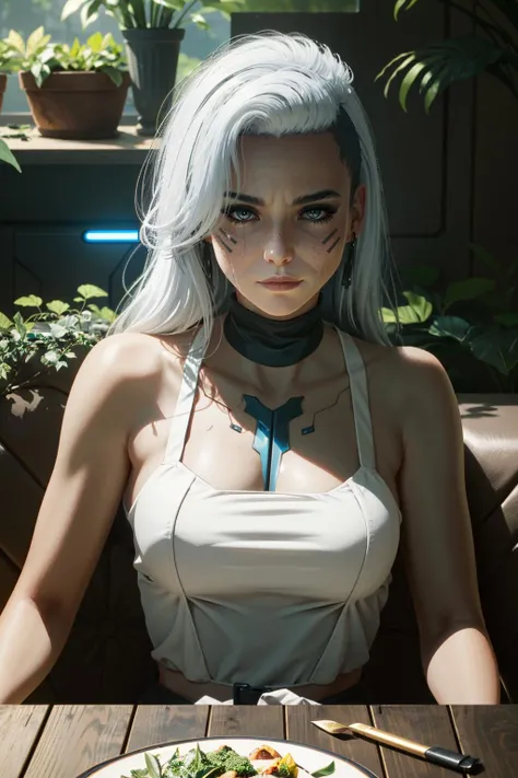 1girl, teenage, nude, pale skin, emerald green eyes, toned body, full body, from front, silver hair, two side up, bangs, tsurime, eyeball, glowing eyes, scowl, Hyperrealism, Realism, cinematic lighting, UHD, masterpiece, accurate, textured skin, anatomically correct, super detail, high details, high quality, highres, best quality, 16k