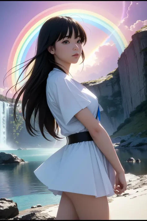 1girl, (comics art stylized by Jillian Tamaki:1.1) , studio Digital art, Unadvised foliage and mountains, Fairy-Tale, low angle shot of a Aggravated Pop ("In the depths of solitude, a soul finds solace, embracing the whispers of its own existence.":1.3) , simple four colors background, at Golden hour, in focus, Simple and clean, Embarrassing, Constructivism Art, split lighting, pinhole lens, Instax, rainbow swirl, Violet power aura, trending on artstation, artstation, female