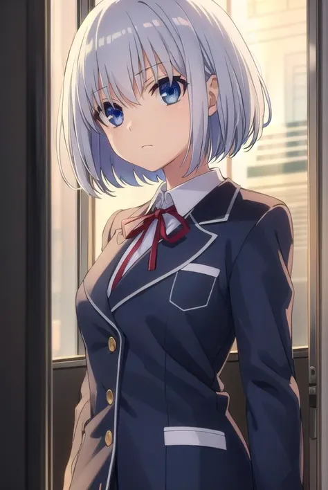 origamitobiichi, <lora:origami tobiichi s2-lora-nochekaiser:1>,
origami tobiichi school uniform, short hair, blue eyes, shirt, hair ornament, ribbon, school uniform, jacket, hairclip, red ribbon, black jacket, neck ribbon, blazer,
BREAK ,
BREAK indoors, classroom,
BREAK looking at viewer, (cowboy shot:1.5),
BREAK <lyco:GoodHands-beta2:1>, (masterpiece:1.2), best quality, high resolution, unity 8k wallpaper, (illustration:0.8), (beautiful detailed eyes:1.6), extremely detailed face, perfect lighting, extremely detailed CG, (perfect hands, perfect anatomy),