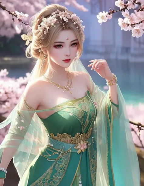 ultra realistic 8k cg, picture-perfect face, flawless, clean, masterpiece, professional artwork, famous artwork, cinematic lighting, cinematic bloom, perfect face, beautiful face, fantasy, dreamlike, unreal, science fiction, lace, lace trim, lace-trimmed legwear, (rich:1.4), prestige, luxury, jewelry, diamond, gold, pearl, gem, sapphire, ruby, emerald, intricate detail, delicate pattern, charming, alluring, seductive, erotic, enchanting, hair ornament, necklace, earrings, bracelet, armlet,halo
((,1girl, pov,)) , ((((1girl, solo, ,cherry blossoms,outdoors, )))) <lora:DA_HaremBeauty:0.7>